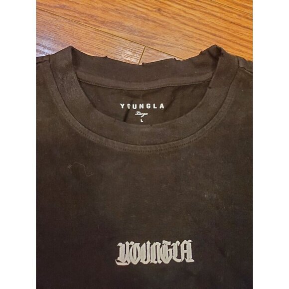 YoungLa SAMPLE Shirt Mens Size LG Long‎ Sleeves Black Wash Distressing Heavy - Picture 3 of 10